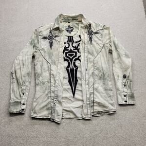 Roar by Buckle Embroidered Cross Button Up Shirt Mens Large Y2K